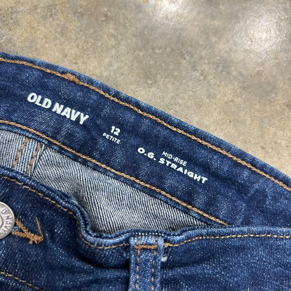 Old Navy Dark Wash Mid Rise OG Straight Leg Jeans Size 12 Petite