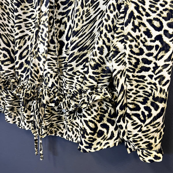 Women's Leopard Sheer Lightweight Button Blouse Size XS
