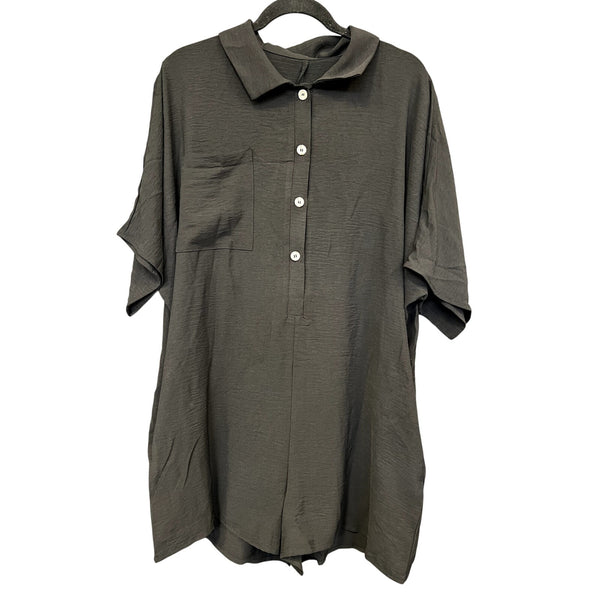 Women's Black Half Button Romper Size Large