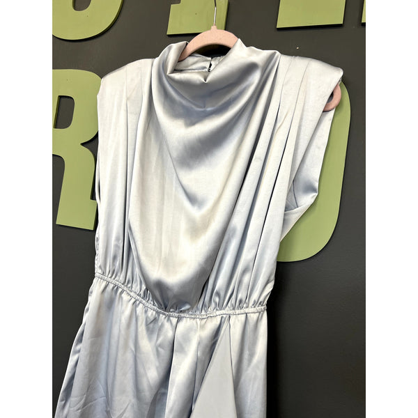 Entro Baby Blue Satin Mock Neck Midi Dress Size Large
