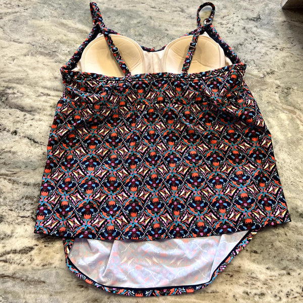 NWT Ikat Print Black Orange Blue Tankini Swim Top Size 18W