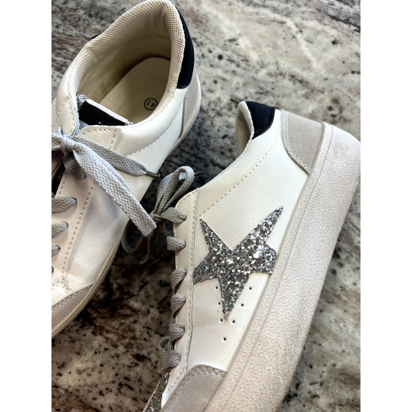 Women's Silver Glitter Star Sneakers Size 10