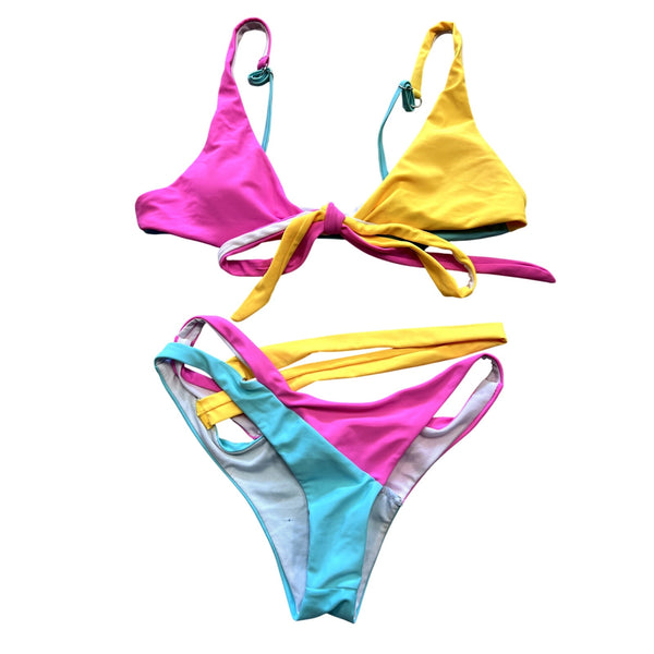 Women's Multi Color Block Strappy Swimsuit Size Small