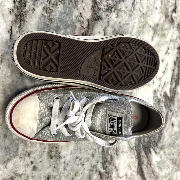 Converse All Star Silver Shimmer Low Top Sneakers Youth Size 1