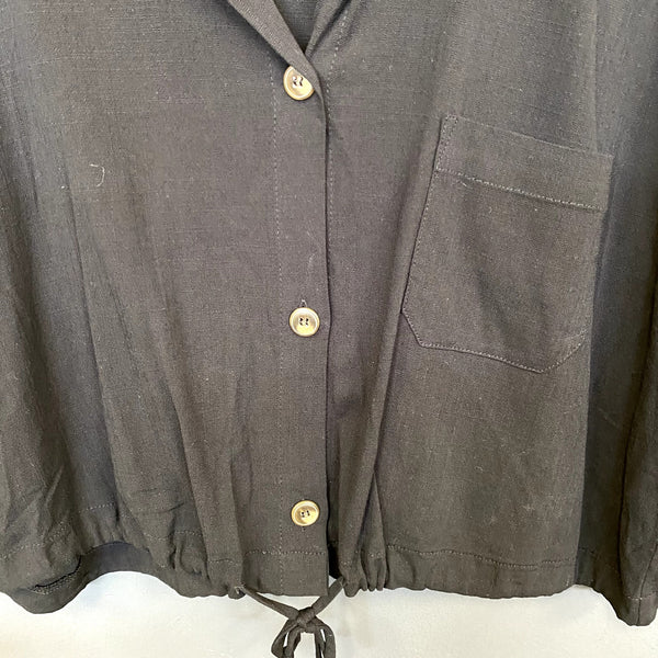 Moa Moa Black Button Front Cropped Blouse Size XL