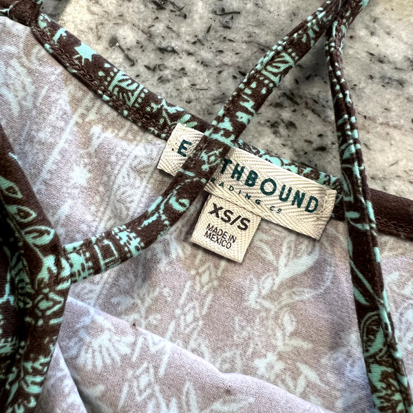Earthbound Bohemian Brown + Turquoise Soft Cotton Bralette Size XS/S