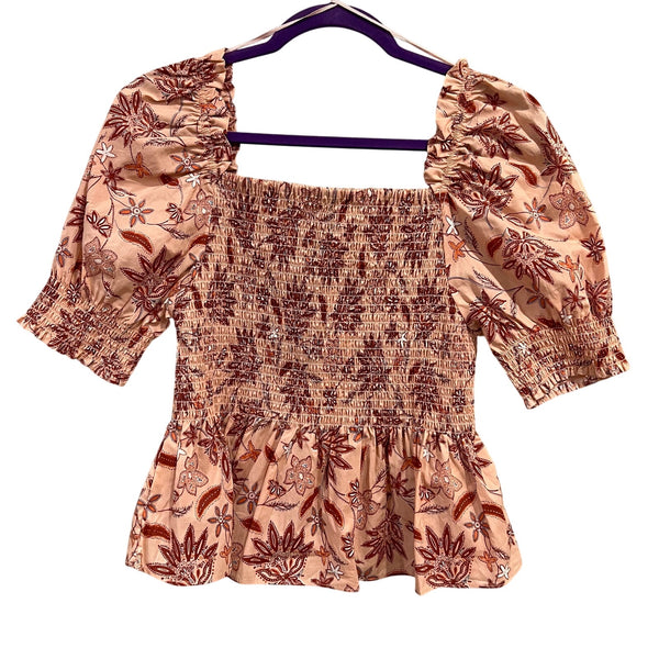 NWT BB Dakota Mauve Smocked Peplum Floral Blouse Medium