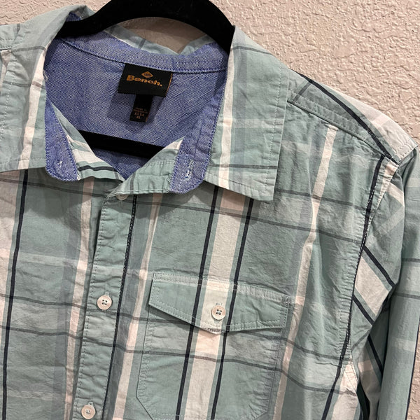 Bench Men's Light Teal Long Sleeve Button Down Plaid Top XL