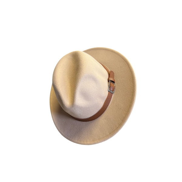 Light Tan Wide Brim Felt Hat with Florals