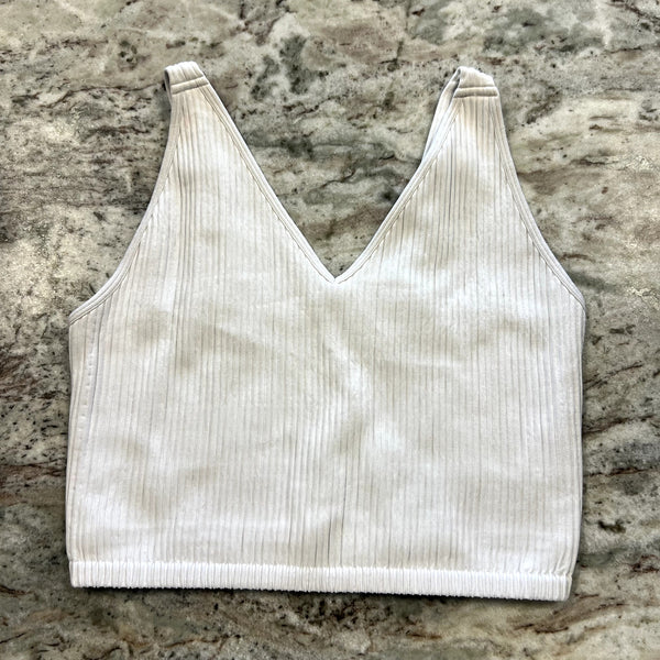 90 Degree White Ribbed Cropped Tank Size Large