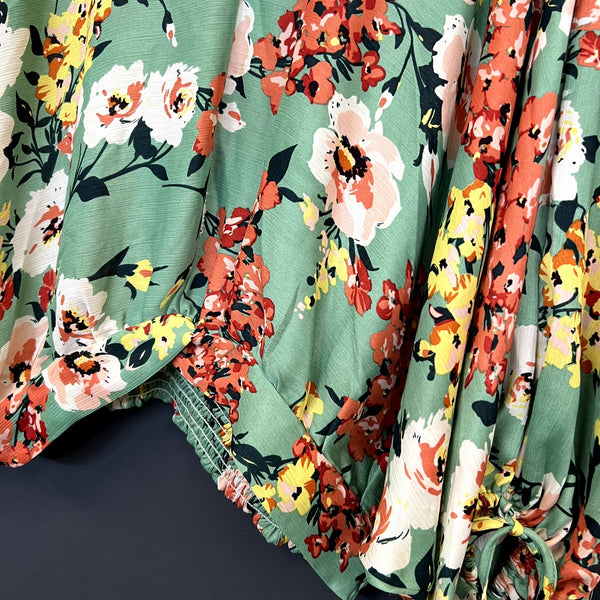 Umgee Floral Twist Front Long Sleeve Blouse Small