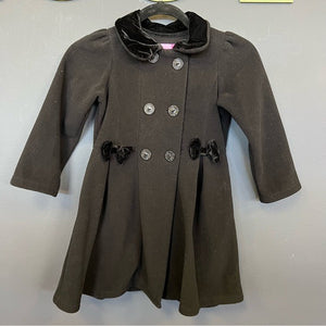 Goodlad Girls Fleece + Velvet Double Breasted Black Bow Peacoat Size 6