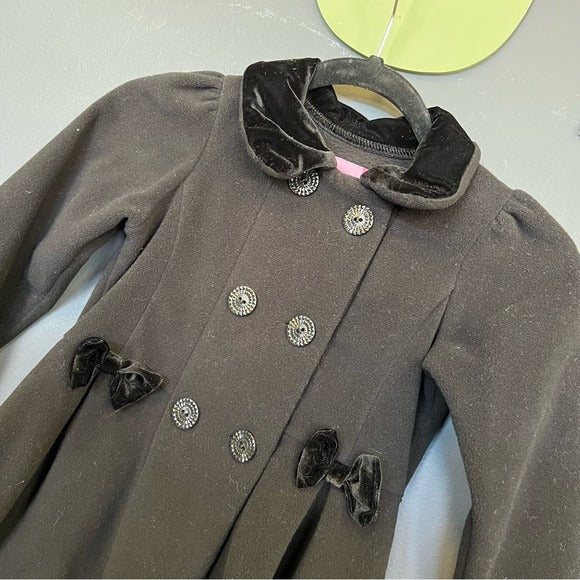 Goodlad Girls Fleece + Velvet Double Breasted Black Bow Peacoat Size 6