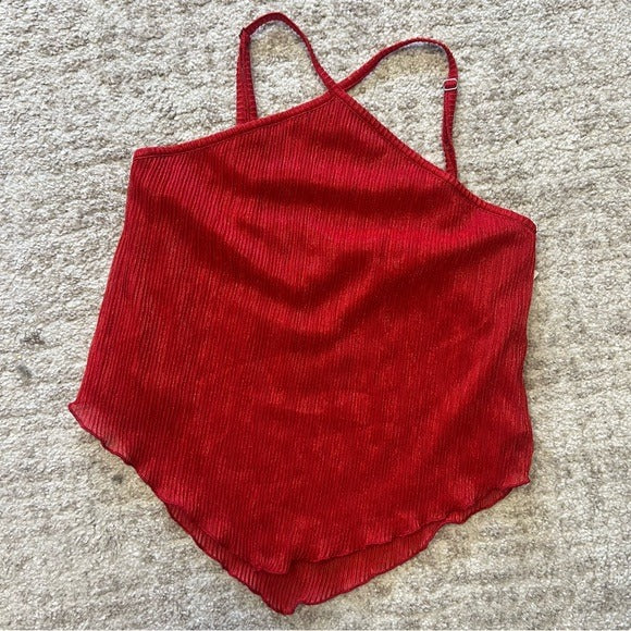 NWT Red Shimmer Halter Strappy Tank Top Size XS