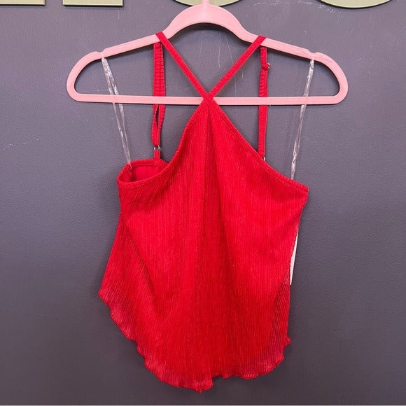 NWT Red Shimmer Halter Strappy Tank Top Size XS
