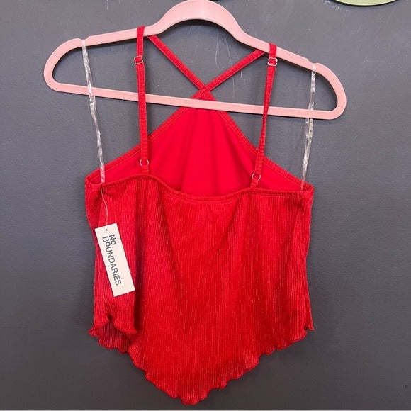NWT Red Shimmer Halter Strappy Tank Top Size XS