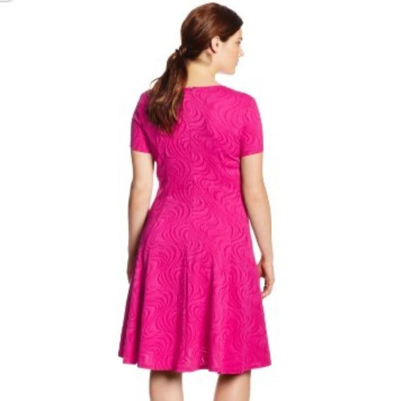 NWT Gabby Skye Wavy Knit Fit & Flare Magenta Short Sleeve Dress Size 16W