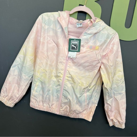 NWT Puma Tie Dye Rainbow Girls Rain Jacket Size Large