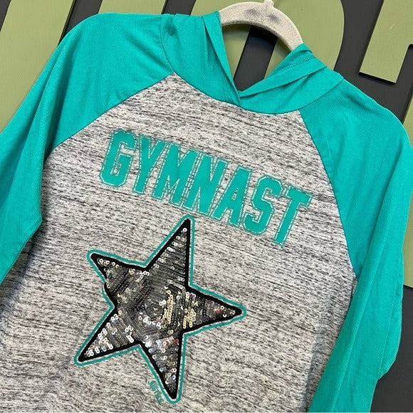 Justice Active Gymnast Sequin Hooded Pullover Top Size 18/20