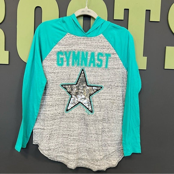 Justice Active Gymnast Sequin Hooded Pullover Top Size 18/20