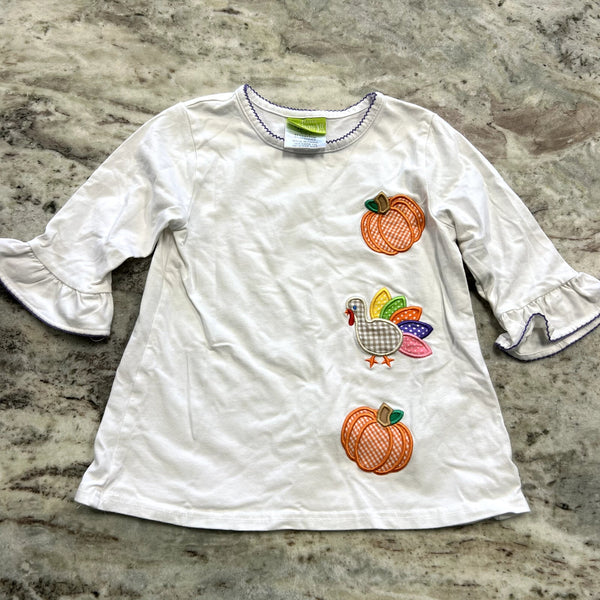 Whimsy Thanksgiving Pumpkin Embroidered Top Girls Size 5
