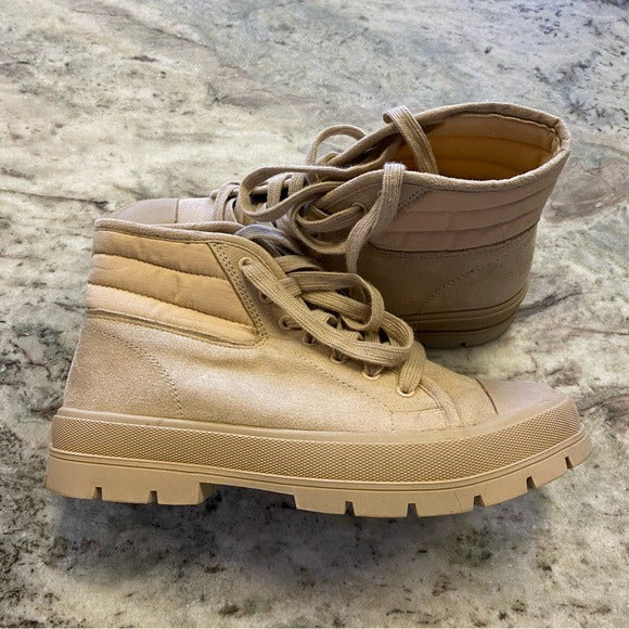 Soda Tan Ankle Lace Up Combat Moto Boots Size 8.5