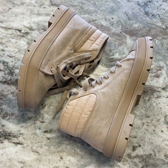 Soda Tan Ankle Lace Up Combat Moto Boots Size 8.5