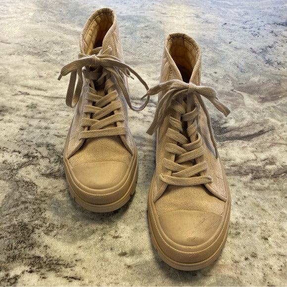 Soda Tan Ankle Lace Up Combat Moto Boots Size 8.5