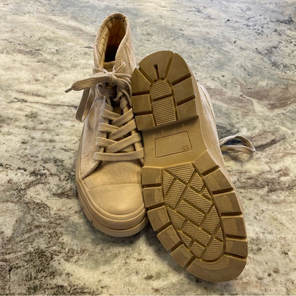 Soda Tan Ankle Lace Up Combat Moto Boots Size 8.5