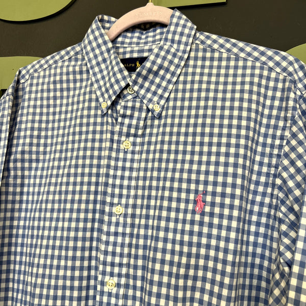 Ralph Lauren Men's Blue Label Light Blue Gingham Button Down Large