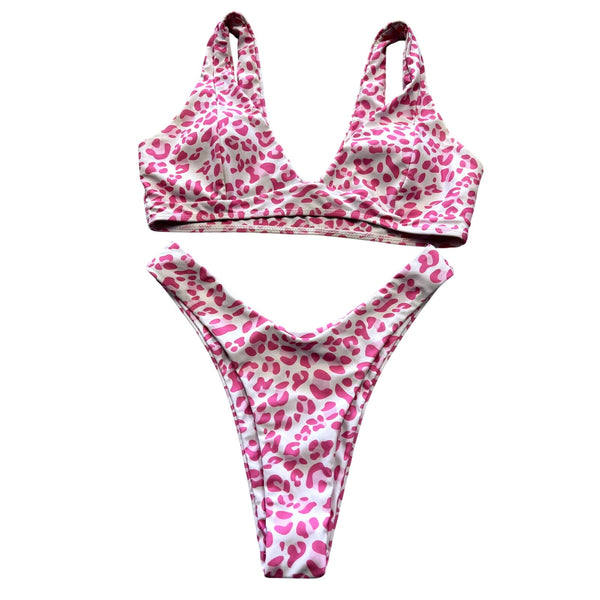 Pink Leopard Cheeky Two Piece Bikini Swimsuit Size Small