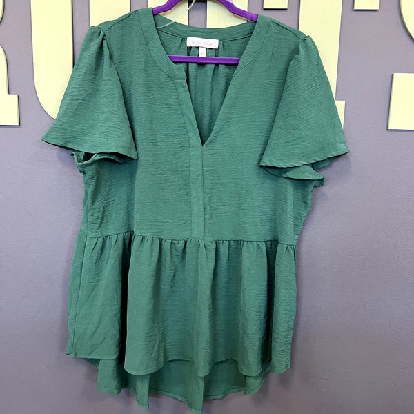 Harlow & Rose Emerald Green Babydoll Blouse Size XL
