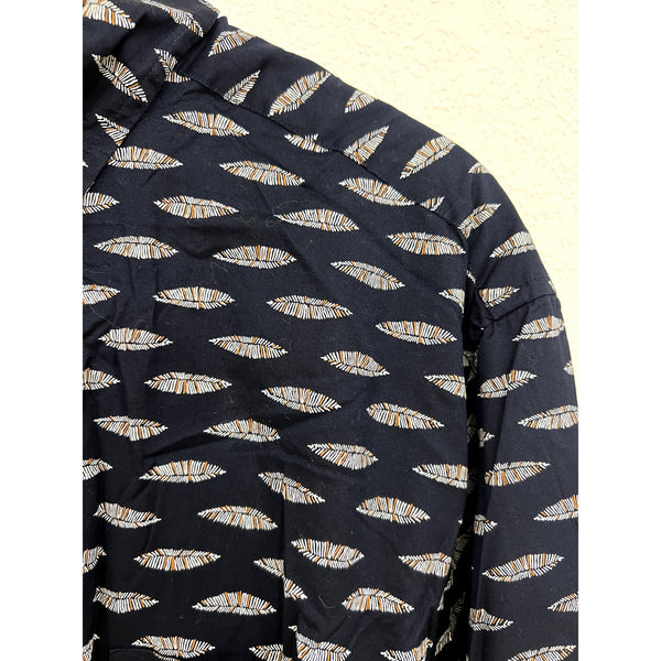 ROWM Navy Feather Print Button Down Shirt 2XL Tall