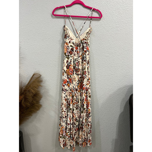 Wonderly Floral Ivory Spaghetti Strap Bohemian Dress XS