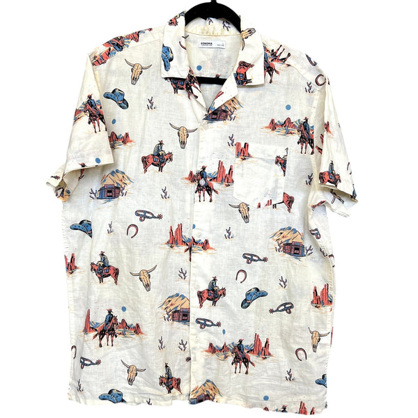Sonoma Men's Western Linen Button Down Short Sleeve Top Large