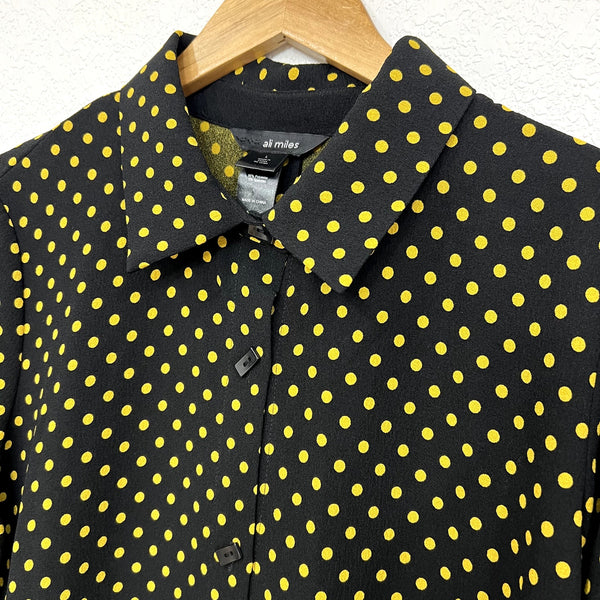 Ali Miles Black + Mustard Mixed Print Button Front Tunic Blouse Large