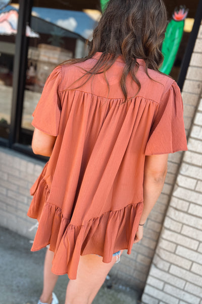 Mauve Chiffon Ruffle Henley Blouse