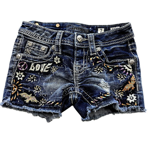 Miss Me Girls Embellished Denim Shorts Size 7