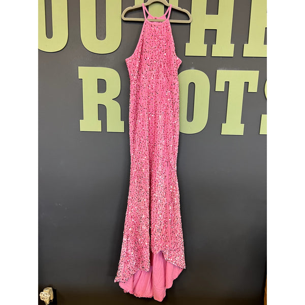 Girls Pink Sequin Halter Formal Dress Size 11