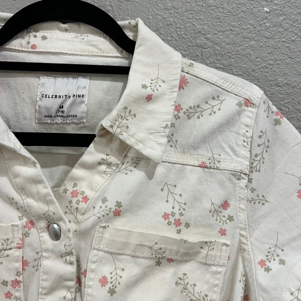 NWT Celebrity Pink White Denim Floral Romper Size Medium