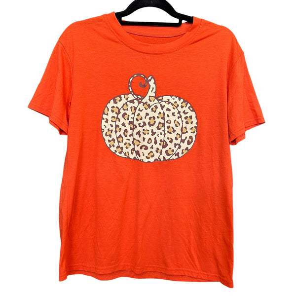 Women's Leopard Pumpkin Graphic Tee Size Medium