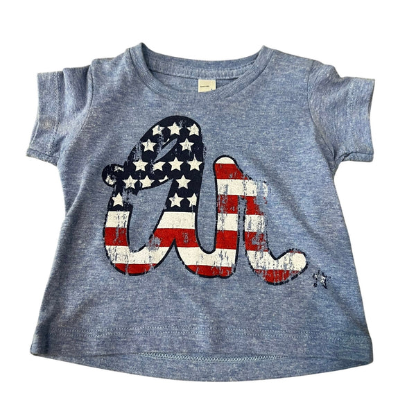 NWOT LivyLu Arkansas Flag Denim Blue Graphic Top Size 3-6 Months