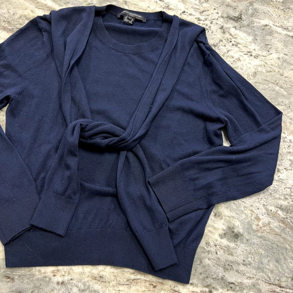 French Connection Cashmere Blend Tie Sweater in Marine Blue Size Medium