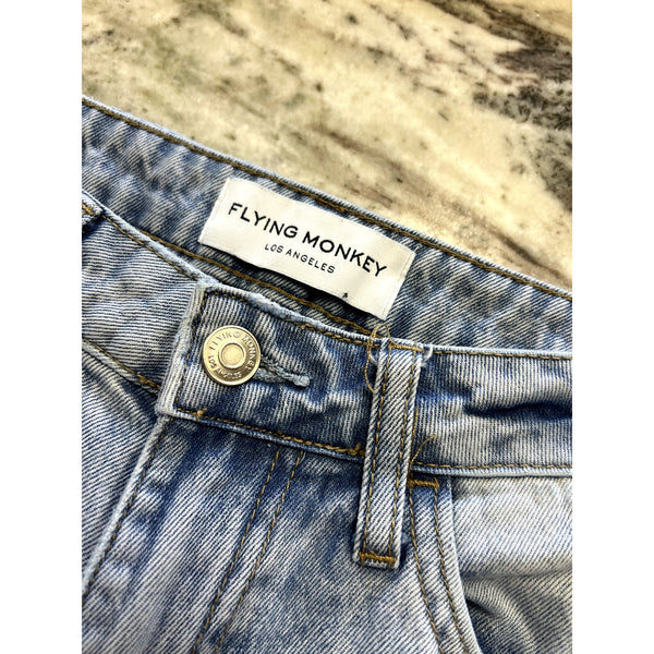 Flying Monkey Light Wash Straight Leg Raw Hem Jeans Size 24