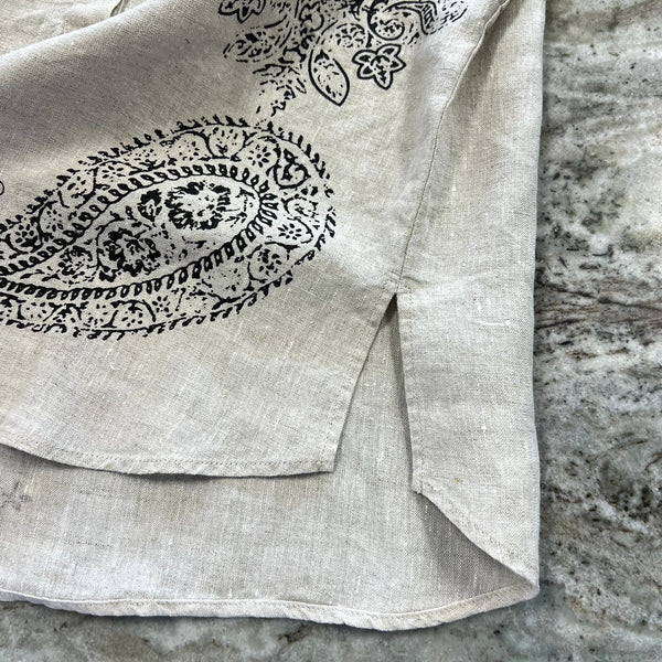 Karen Kane Paisley Linen Half Button Blouse Size Large