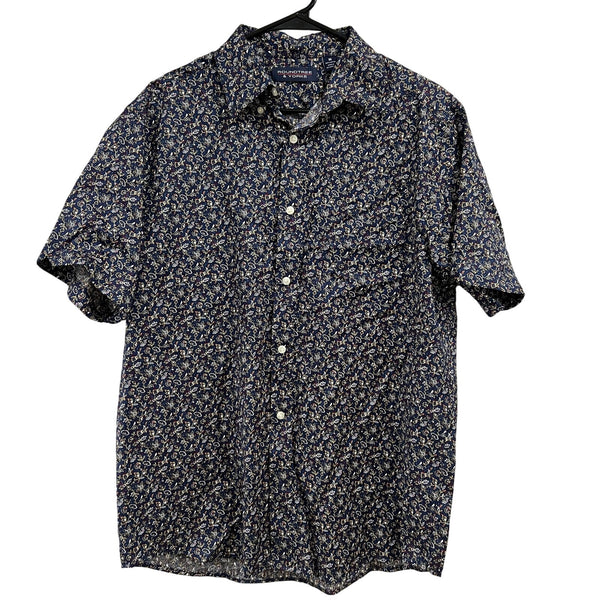 Roundtree & York Navy Paisley Casual Button Down Top Medium