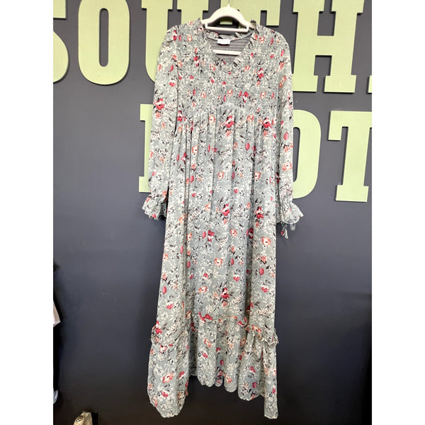Hailey & Co Boutique Swiss Dot Floral Long Sleeve Maxi Dress Large