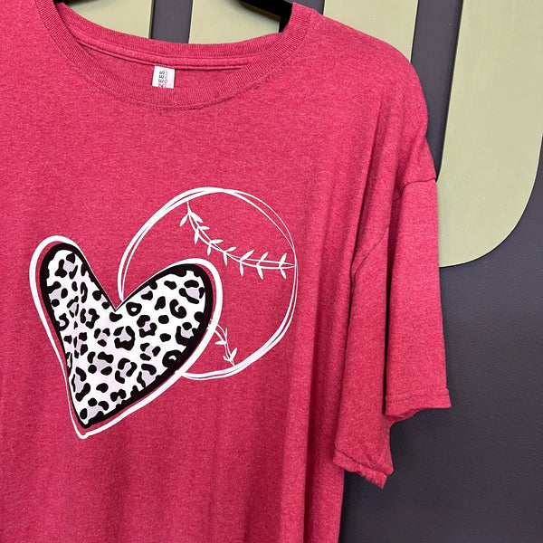 Red Leopard Heart + Baseball Graphic Tee Large