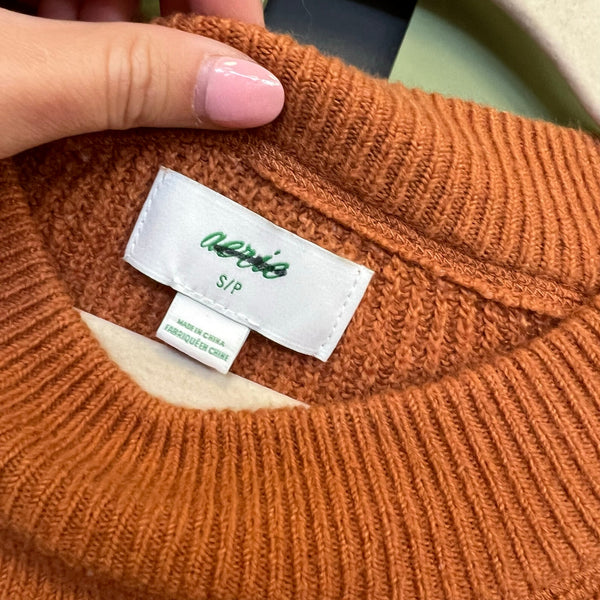Aerie Burnt Orange Ribbed Oversized Crew Neck Sweater Small