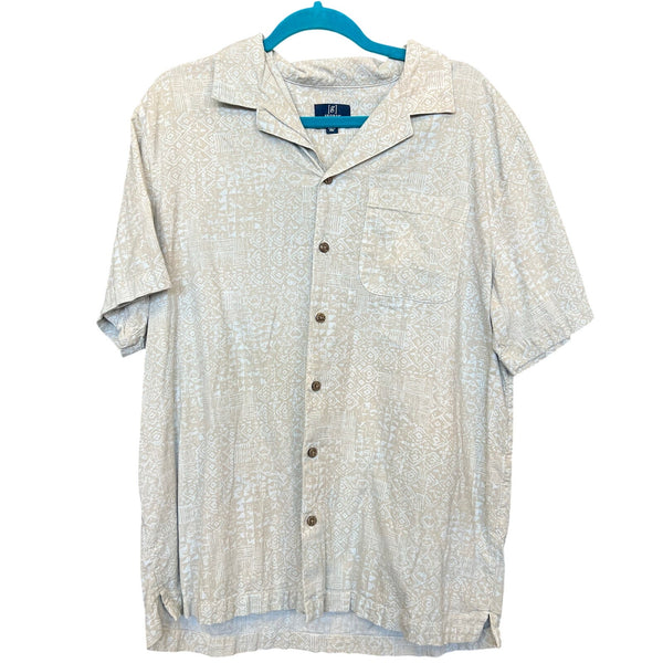 George Men's Light Blue + Tan Aztec Linen Button Down Large